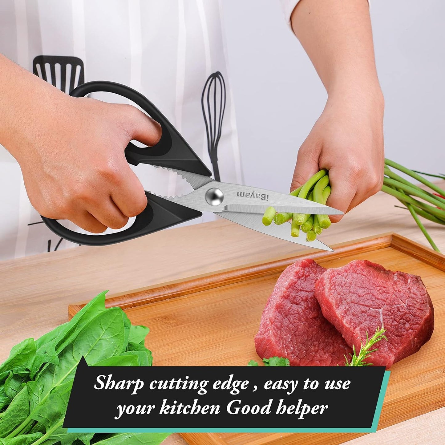 iBayam 8.7" All Purpose Kitchen Shears Heavy Duty with Protective Sheath | Built-In Bottle Opener, Durable Stainless Steel Scissors, Dishwasher Safe, Soft Grip Comfort Handle, Cooking, Food, Packaging