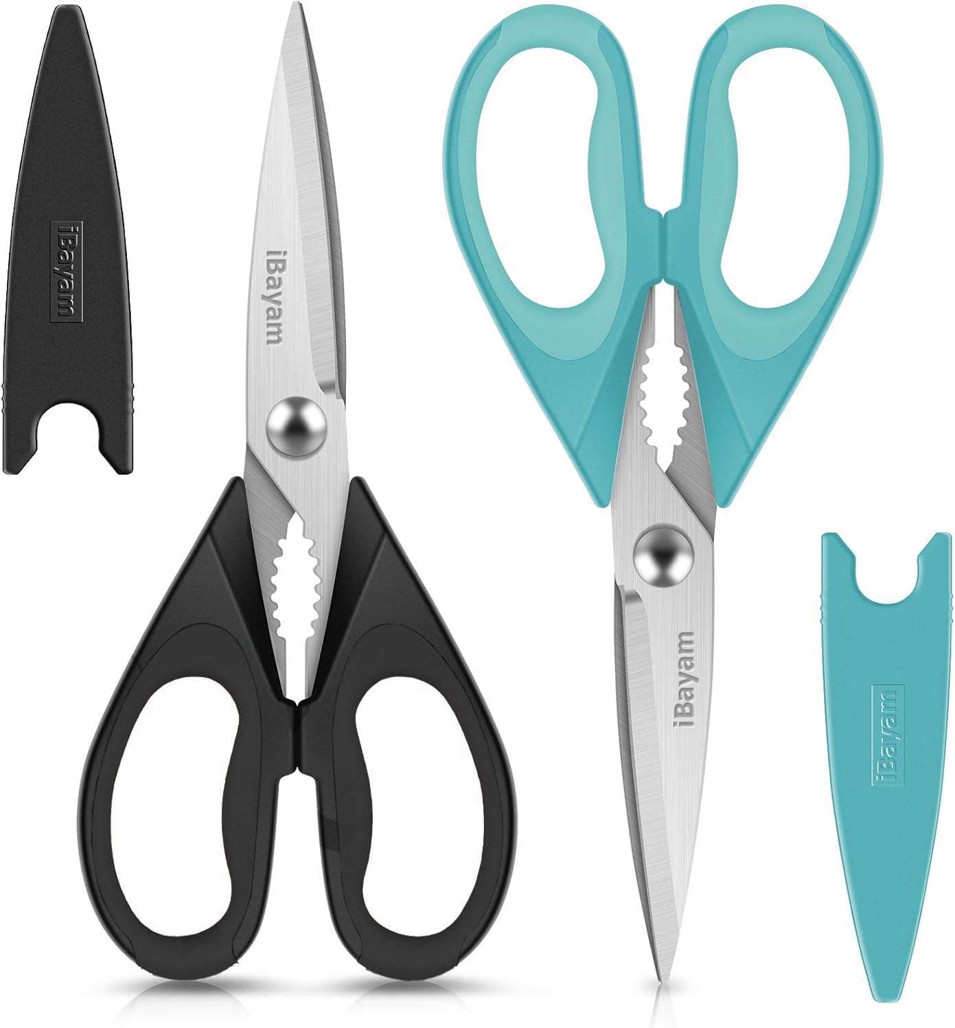 iBayam 8.7" All Purpose Kitchen Shears Heavy Duty with Protective Sheath | Built-In Bottle Opener, Durable Stainless Steel Scissors, Dishwasher Safe, Soft Grip Comfort Handle, Cooking, Food, Packaging