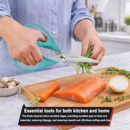 iBayam 8.7" All Purpose Kitchen Shears Heavy Duty with Protective Sheath | Built-In Bottle Opener, Durable Stainless Steel Scissors, Dishwasher Safe, Soft Grip Comfort Handle, Cooking, Food, Packaging