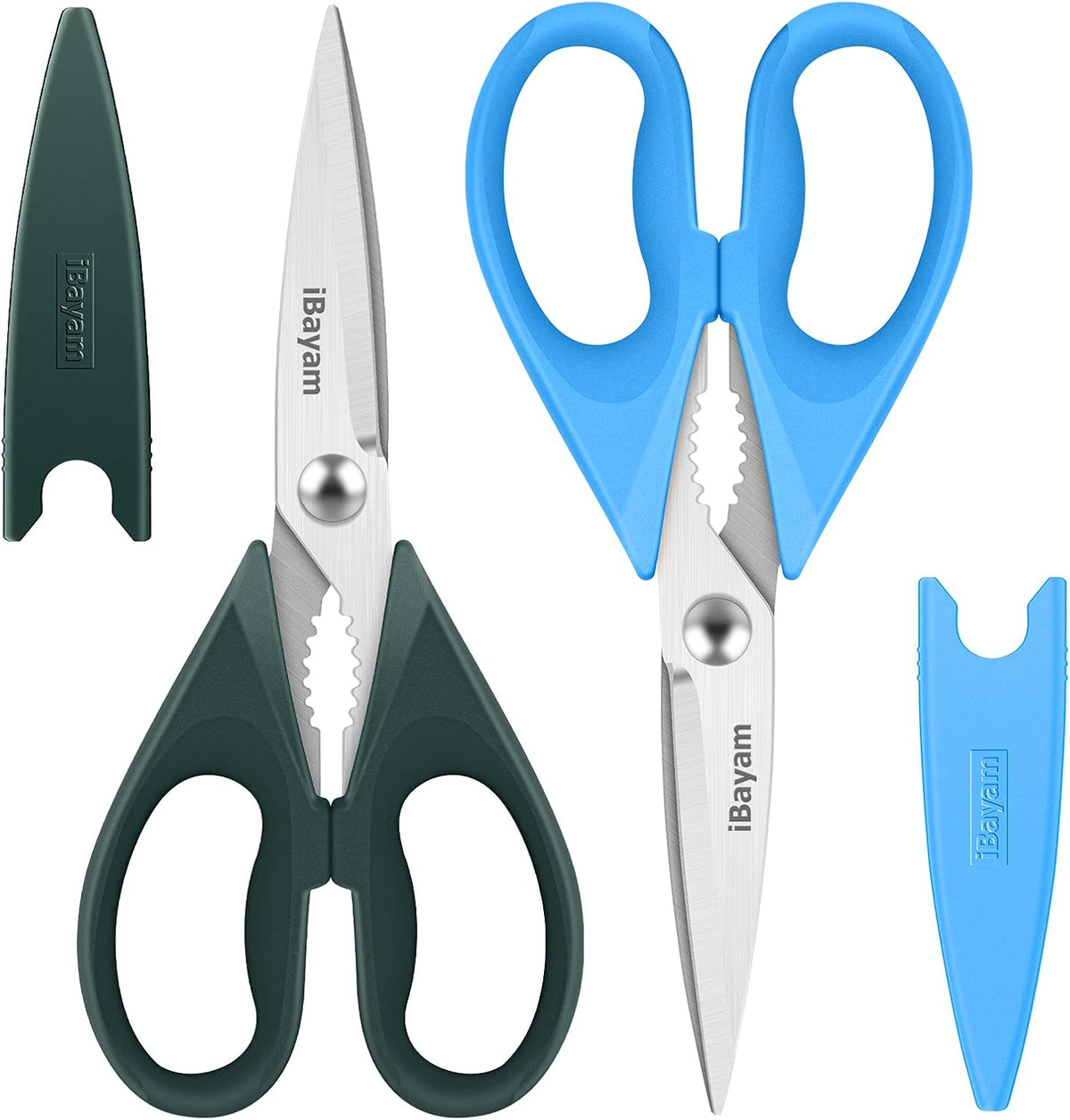 iBayam 8.7" All Purpose Kitchen Shears Heavy Duty with Protective Sheath | Built-In Bottle Opener, Durable Stainless Steel Scissors, Dishwasher Safe, Soft Grip Comfort Handle, Cooking, Food, Packaging