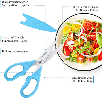 iBayam 8.7" All Purpose Kitchen Shears Heavy Duty with Protective Sheath | Built-In Bottle Opener, Durable Stainless Steel Scissors, Dishwasher Safe, Soft Grip Comfort Handle, Cooking, Food, Packaging