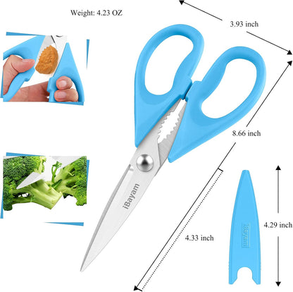 iBayam 8.7" All Purpose Kitchen Shears Heavy Duty with Protective Sheath | Built-In Bottle Opener, Durable Stainless Steel Scissors, Dishwasher Safe, Soft Grip Comfort Handle, Cooking, Food, Packaging