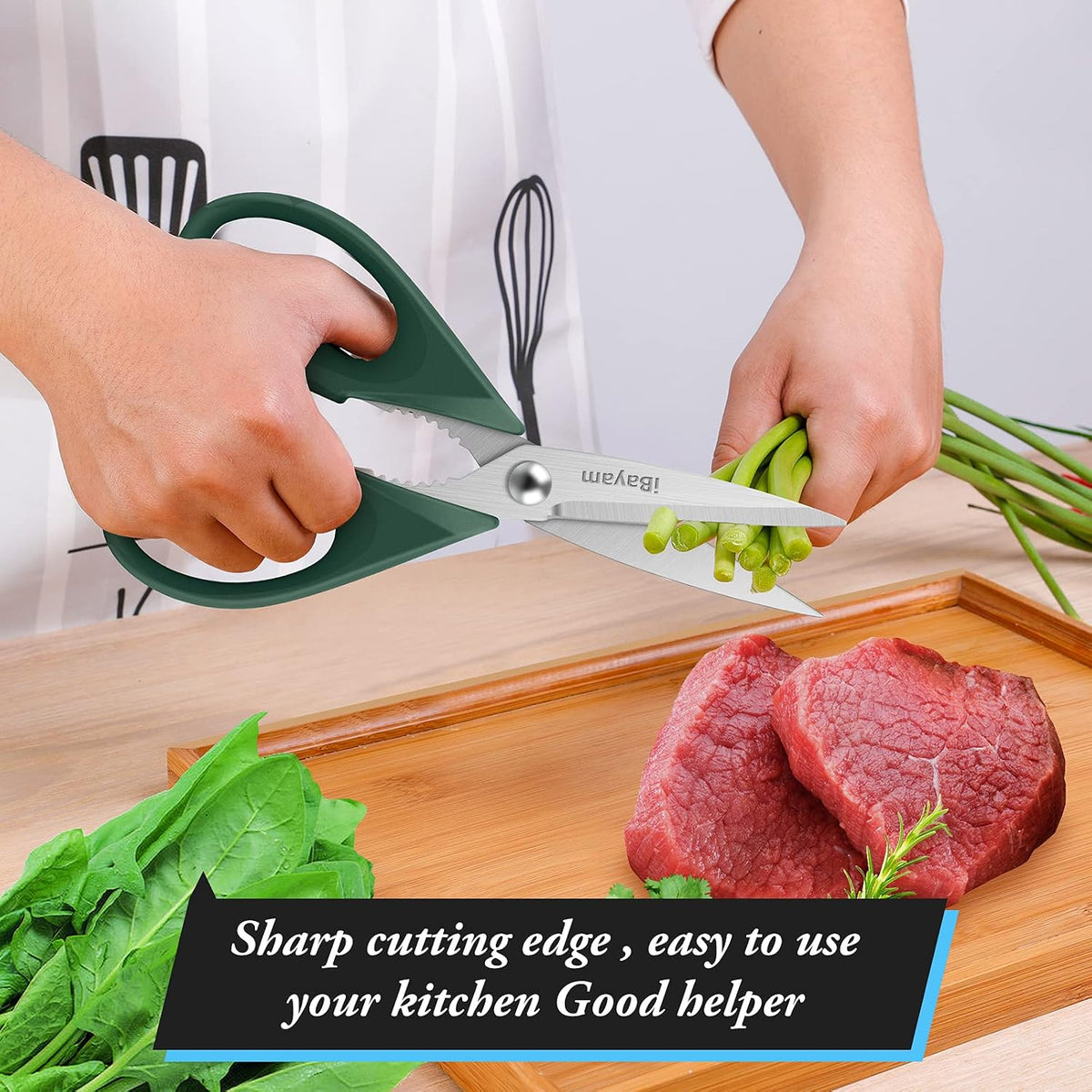 iBayam 8.7" All Purpose Kitchen Shears Heavy Duty with Protective Sheath | Built-In Bottle Opener, Durable Stainless Steel Scissors, Dishwasher Safe, Soft Grip Comfort Handle, Cooking, Food, Packaging