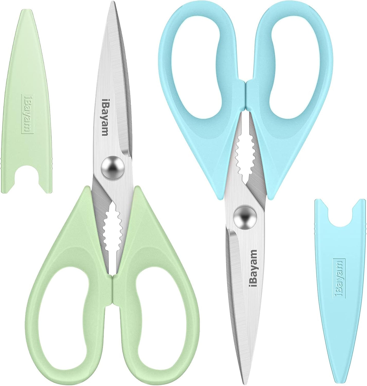 iBayam 8.7" All Purpose Kitchen Shears Heavy Duty with Protective Sheath | Built-In Bottle Opener, Durable Stainless Steel Scissors, Dishwasher Safe, Soft Grip Comfort Handle, Cooking, Food, Packaging