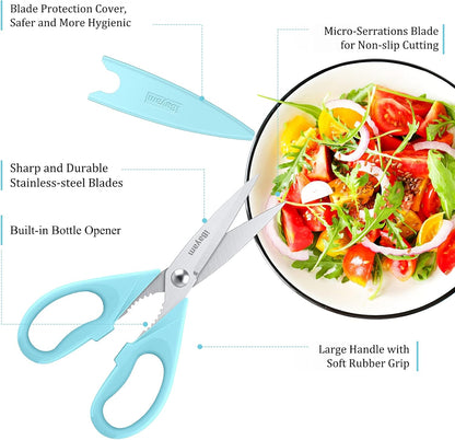 iBayam 8.7" All Purpose Kitchen Shears Heavy Duty with Protective Sheath | Built-In Bottle Opener, Durable Stainless Steel Scissors, Dishwasher Safe, Soft Grip Comfort Handle, Cooking, Food, Packaging