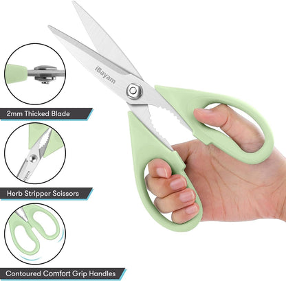 iBayam 8.7" All Purpose Kitchen Shears Heavy Duty with Protective Sheath | Built-In Bottle Opener, Durable Stainless Steel Scissors, Dishwasher Safe, Soft Grip Comfort Handle, Cooking, Food, Packaging