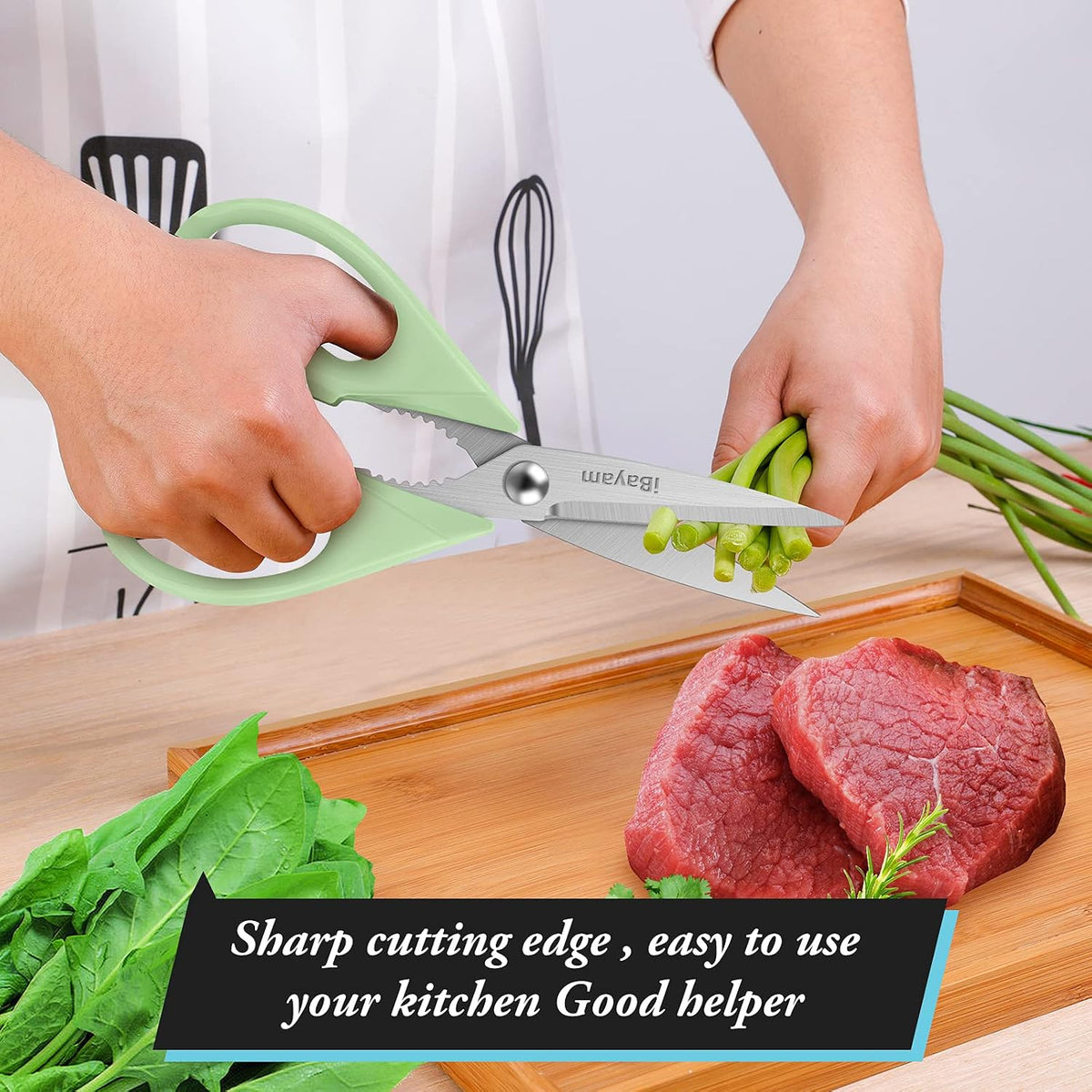 iBayam 8.7" All Purpose Kitchen Shears Heavy Duty with Protective Sheath | Built-In Bottle Opener, Durable Stainless Steel Scissors, Dishwasher Safe, Soft Grip Comfort Handle, Cooking, Food, Packaging