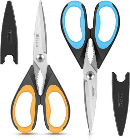 iBayam 8.7" All Purpose Kitchen Shears Heavy Duty with Protective Sheath | Built-In Bottle Opener, Durable Stainless Steel Scissors, Dishwasher Safe, Soft Grip Comfort Handle, Cooking, Food, Packaging