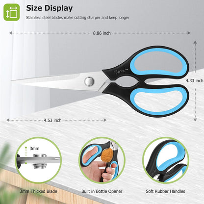 iBayam 8.7" All Purpose Kitchen Shears Heavy Duty with Protective Sheath | Built-In Bottle Opener, Durable Stainless Steel Scissors, Dishwasher Safe, Soft Grip Comfort Handle, Cooking, Food, Packaging