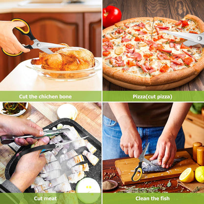 iBayam 8.7" All Purpose Kitchen Shears Heavy Duty with Protective Sheath | Built-In Bottle Opener, Durable Stainless Steel Scissors, Dishwasher Safe, Soft Grip Comfort Handle, Cooking, Food, Packaging