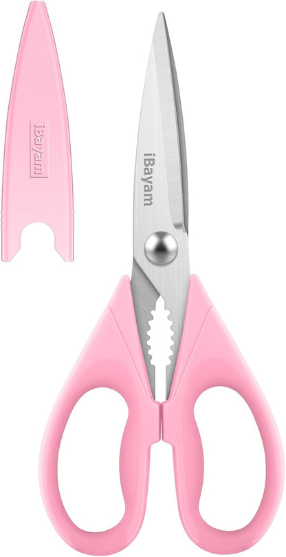 iBayam 8.7" All Purpose Kitchen Shears Heavy Duty with Protective Sheath | Built-In Bottle Opener, Durable Stainless Steel Scissors, Dishwasher Safe, Soft Grip Comfort Handle, Cooking, Food, Packaging