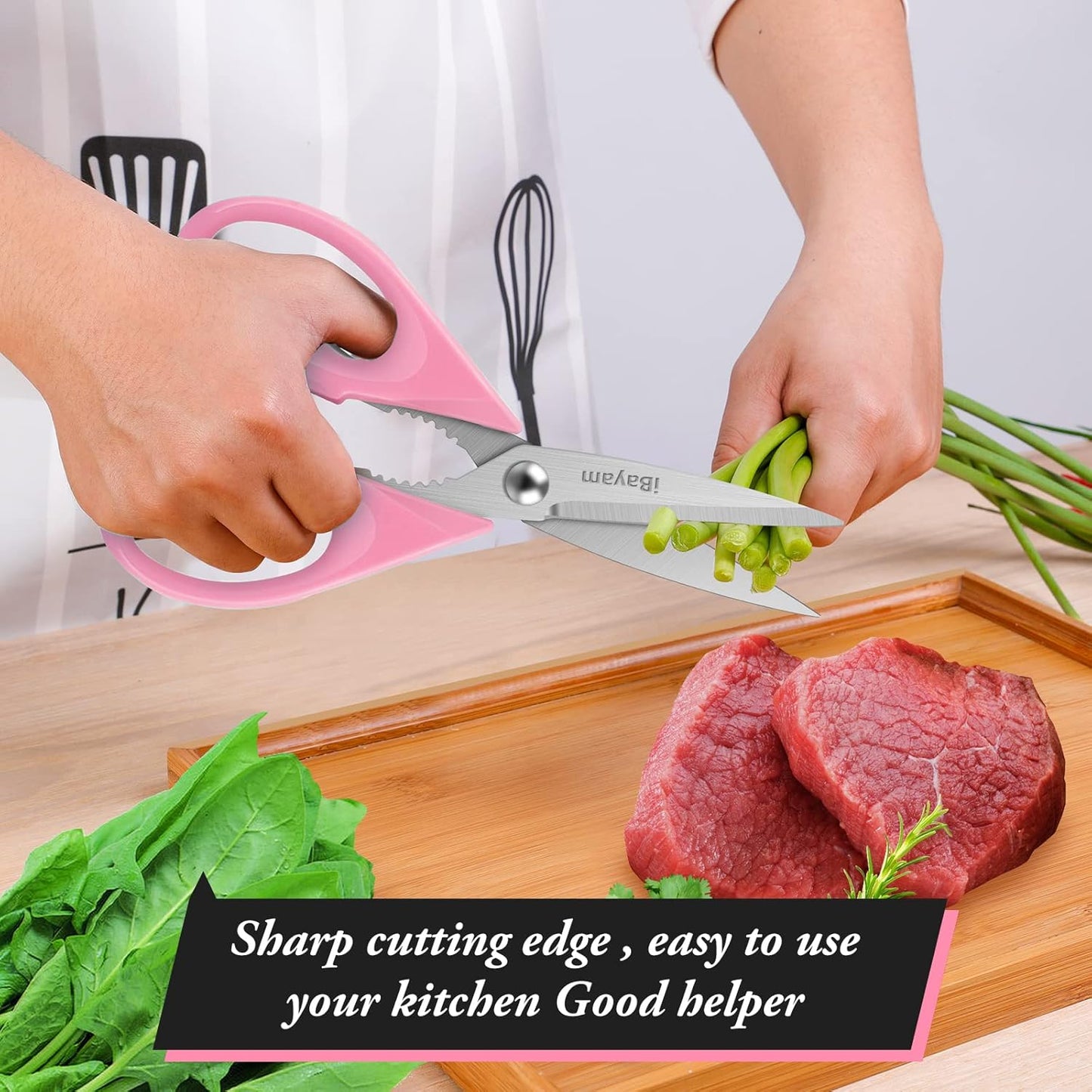 iBayam 8.7" All Purpose Kitchen Shears Heavy Duty with Protective Sheath | Built-In Bottle Opener, Durable Stainless Steel Scissors, Dishwasher Safe, Soft Grip Comfort Handle, Cooking, Food, Packaging
