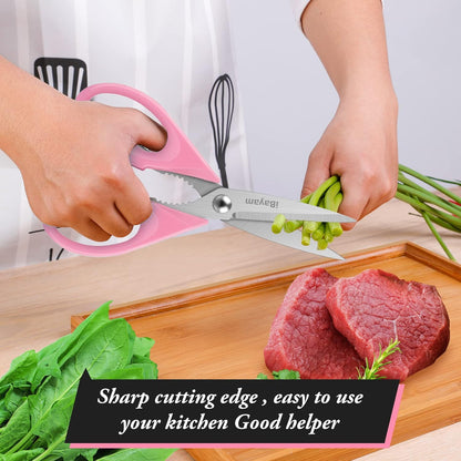 iBayam 8.7" All Purpose Kitchen Shears Heavy Duty with Protective Sheath | Built-In Bottle Opener, Durable Stainless Steel Scissors, Dishwasher Safe, Soft Grip Comfort Handle, Cooking, Food, Packaging