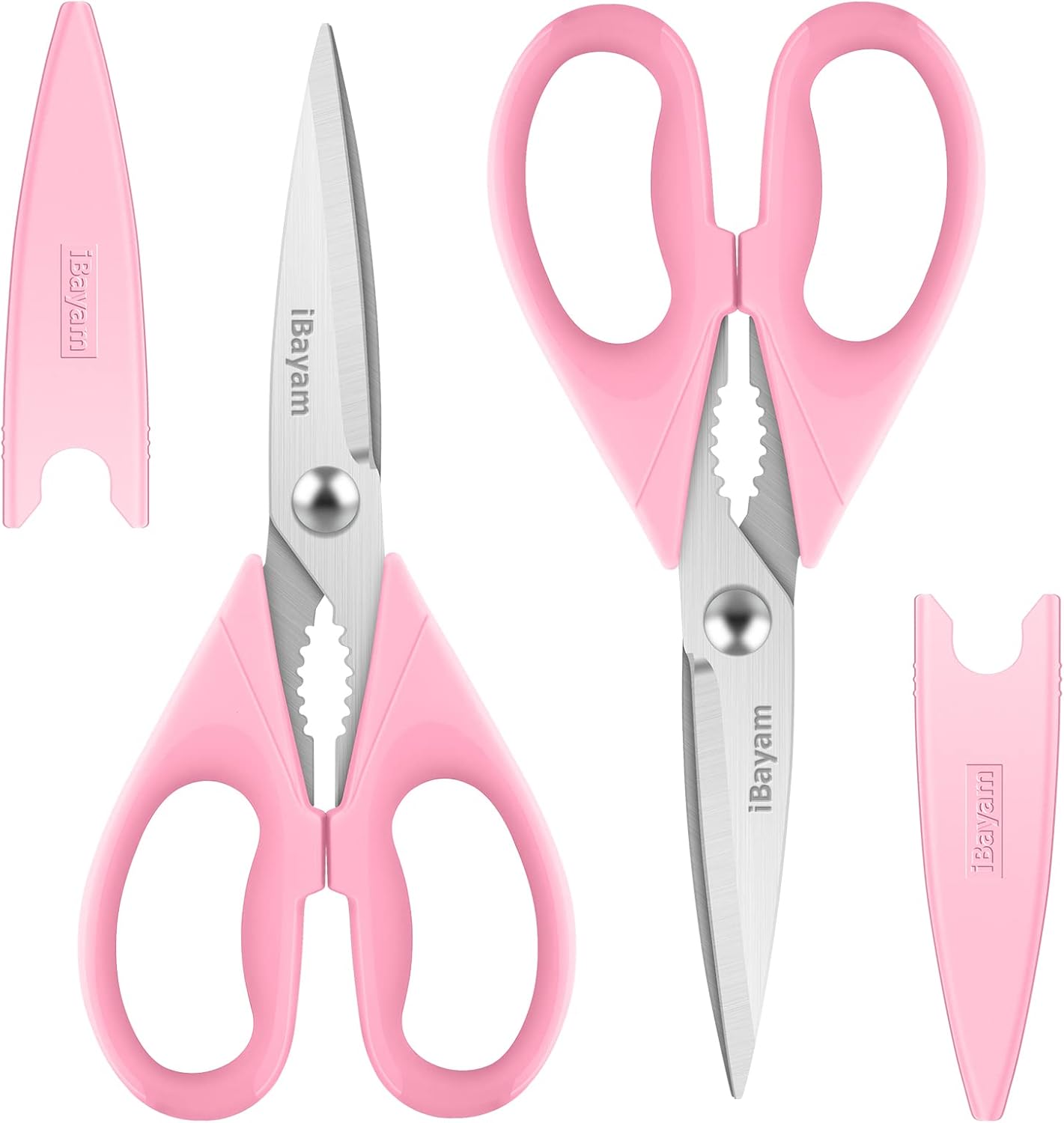 iBayam 8.7" All Purpose Kitchen Shears Heavy Duty with Protective Sheath | Built-In Bottle Opener, Durable Stainless Steel Scissors, Dishwasher Safe, Soft Grip Comfort Handle, Cooking, Food, Packaging