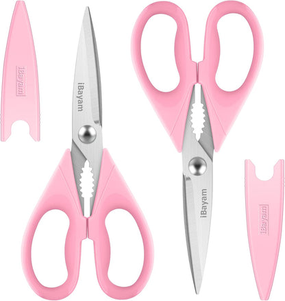 iBayam 8.7" All Purpose Kitchen Shears Heavy Duty with Protective Sheath | Built-In Bottle Opener, Durable Stainless Steel Scissors, Dishwasher Safe, Soft Grip Comfort Handle, Cooking, Food, Packaging