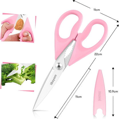 iBayam 8.7" All Purpose Kitchen Shears Heavy Duty with Protective Sheath | Built-In Bottle Opener, Durable Stainless Steel Scissors, Dishwasher Safe, Soft Grip Comfort Handle, Cooking, Food, Packaging