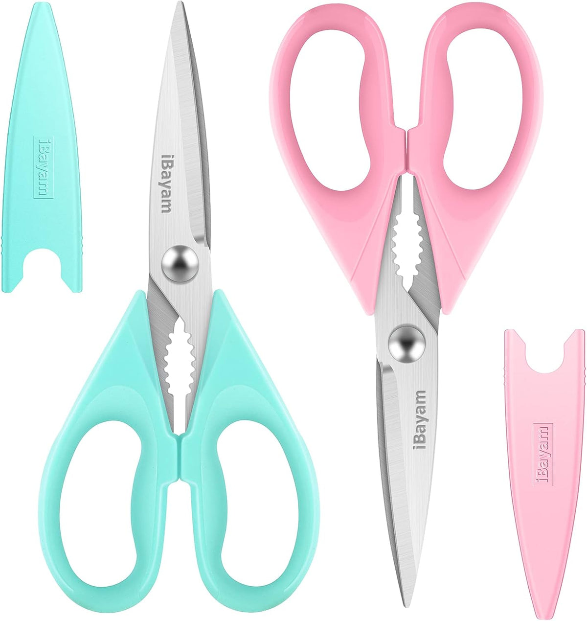 iBayam 8.7" All Purpose Kitchen Shears Heavy Duty with Protective Sheath | Built-In Bottle Opener, Durable Stainless Steel Scissors, Dishwasher Safe, Soft Grip Comfort Handle, Cooking, Food, Packaging