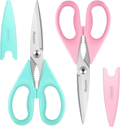 iBayam 8.7" All Purpose Kitchen Shears Heavy Duty with Protective Sheath | Built-In Bottle Opener, Durable Stainless Steel Scissors, Dishwasher Safe, Soft Grip Comfort Handle, Cooking, Food, Packaging