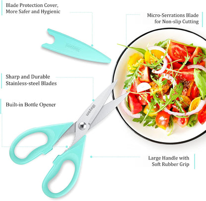 iBayam 8.7" All Purpose Kitchen Shears Heavy Duty with Protective Sheath | Built-In Bottle Opener, Durable Stainless Steel Scissors, Dishwasher Safe, Soft Grip Comfort Handle, Cooking, Food, Packaging