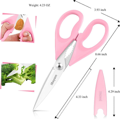 iBayam 8.7" All Purpose Kitchen Shears Heavy Duty with Protective Sheath | Built-In Bottle Opener, Durable Stainless Steel Scissors, Dishwasher Safe, Soft Grip Comfort Handle, Cooking, Food, Packaging