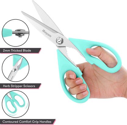 iBayam 8.7" All Purpose Kitchen Shears Heavy Duty with Protective Sheath | Built-In Bottle Opener, Durable Stainless Steel Scissors, Dishwasher Safe, Soft Grip Comfort Handle, Cooking, Food, Packaging