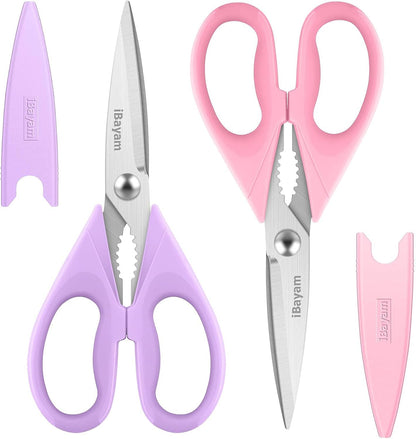 iBayam 8.7" All Purpose Kitchen Shears Heavy Duty with Protective Sheath | Built-In Bottle Opener, Durable Stainless Steel Scissors, Dishwasher Safe, Soft Grip Comfort Handle, Cooking, Food, Packaging