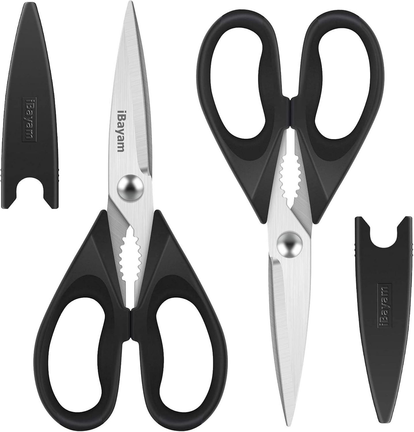 iBayam 8.7" All Purpose Kitchen Shears Heavy Duty with Protective Sheath | Built-In Bottle Opener, Durable Stainless Steel Scissors, Dishwasher Safe, Soft Grip Comfort Handle, Cooking, Food, Packaging