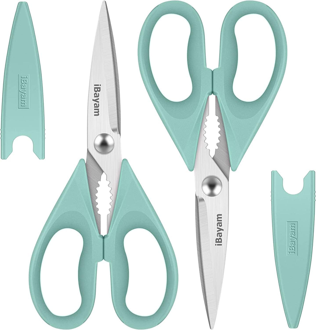 iBayam 8.7" All Purpose Kitchen Shears Heavy Duty with Protective Sheath | Built-In Bottle Opener, Durable Stainless Steel Scissors, Dishwasher Safe, Soft Grip Comfort Handle, Cooking, Food, Packaging