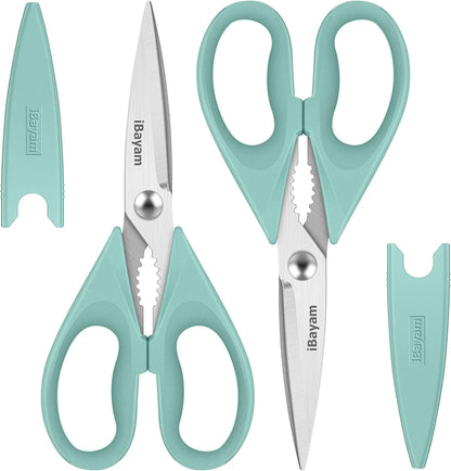 iBayam 8.7" All Purpose Kitchen Shears Heavy Duty with Protective Sheath | Built-In Bottle Opener, Durable Stainless Steel Scissors, Dishwasher Safe, Soft Grip Comfort Handle, Cooking, Food, Packaging