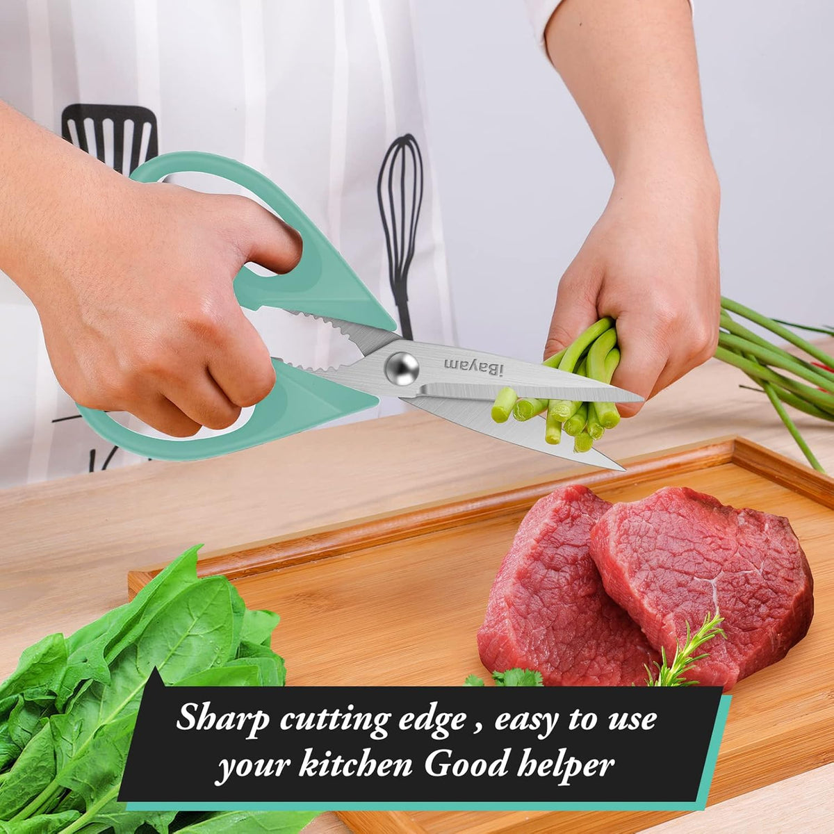 iBayam 8.7" All Purpose Kitchen Shears Heavy Duty with Protective Sheath | Built-In Bottle Opener, Durable Stainless Steel Scissors, Dishwasher Safe, Soft Grip Comfort Handle, Cooking, Food, Packaging