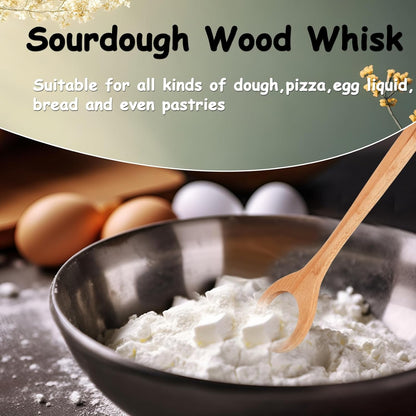 12 Inch Wooden Danish Dough Whisk Sourdough Baking Whisk Dough Mixing Tool for Pastries, Egg, Pizza