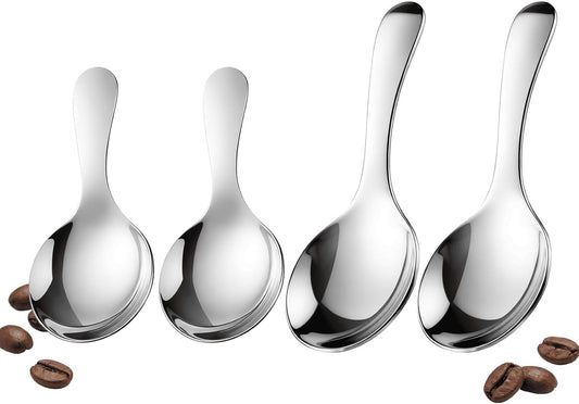 4 PCS Stainless Steel Coffee Scoop Set, Silver Thickened Spoon with Long and Short Handles For Salt Condiments Dessert Tea Coffee