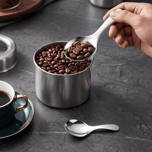 4 PCS Stainless Steel Coffee Scoop Set, Silver Thickened Spoon with Long and Short Handles For Salt Condiments Dessert Tea Coffee