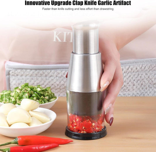 Silver Pressed Garlic Chopper - Multi-Functional Manual Garlic Press and Masher, Stainless Steel 304 Multi-Purpose Kitchen Aid