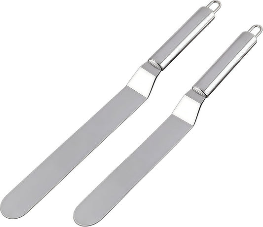 Offset Spatula Set - 2Pcs 6" & 8" Stainless Steel Icing Frosting Smoother - Cake Decorating Tools for Cake Decorating, Baking