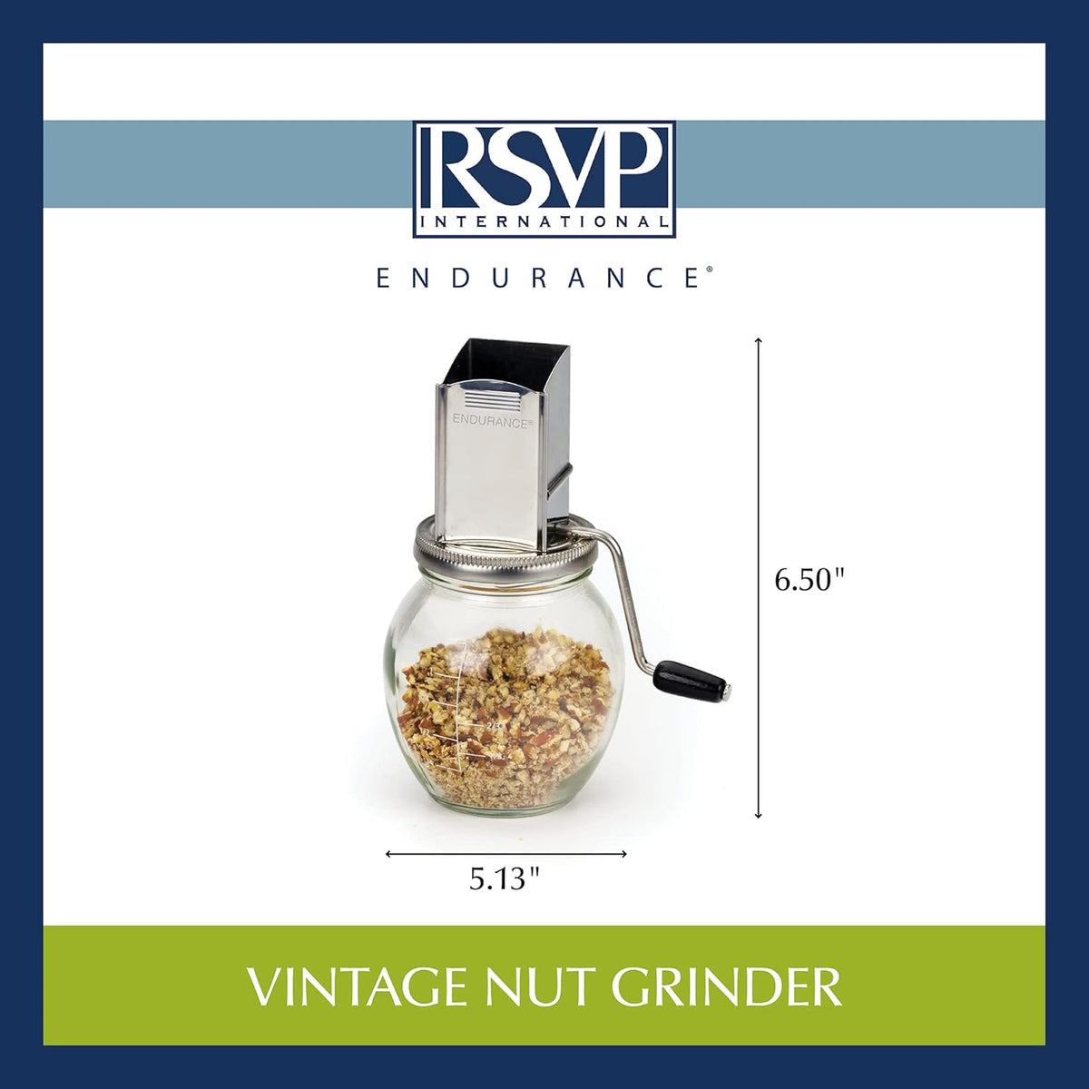 Endurance Vintage Inspired Nut Grinder, 1.25 Cup Capacity, Glass Bottom