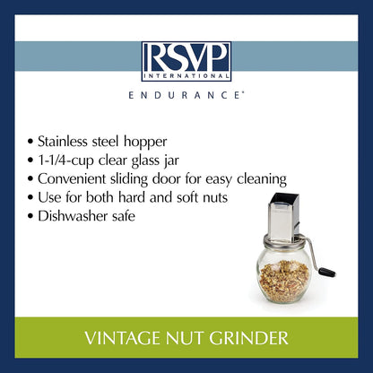 Endurance Vintage Inspired Nut Grinder, 1.25 Cup Capacity, Glass Bottom