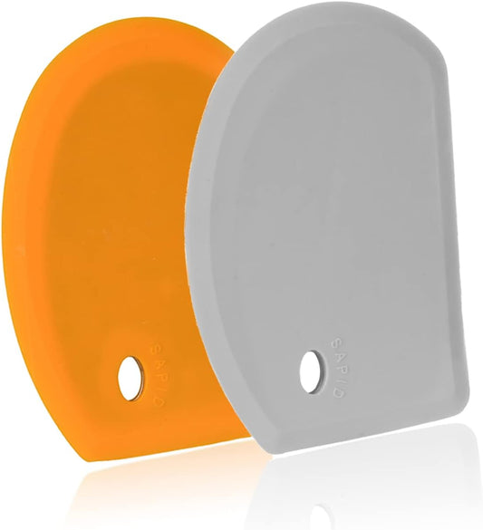Silicone Dough Scraper with Metal Core Flexible Bowl Scraper Bread Baking | With Stainless Steel Sheet, Curved Edge Food Grade Silicone Bench Scraper for Sourdough Bread, Set of 2, Gray & Orange