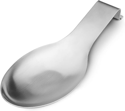 Stainless Steel Spoon Rest, Spatula Ladle Holder, Stainless Steel Utensil Spoon Rest Holder, Brushed Finish, Dishwasher Safe 9.8 x 3.7 Inch (Silver 1PC)