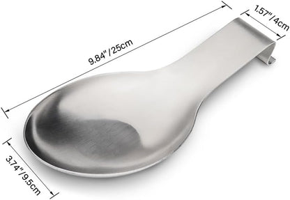 Stainless Steel Spoon Rest, Spatula Ladle Holder, Stainless Steel Utensil Spoon Rest Holder, Brushed Finish, Dishwasher Safe 9.8 x 3.7 Inch (Silver 1PC)