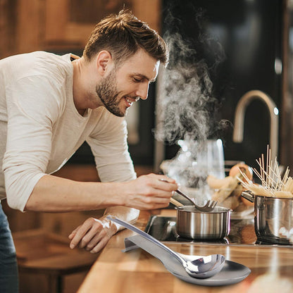 Stainless Steel Spoon Rest, Spatula Ladle Holder, Stainless Steel Utensil Spoon Rest Holder, Brushed Finish, Dishwasher Safe 9.8 x 3.7 Inch (Silver 1PC)