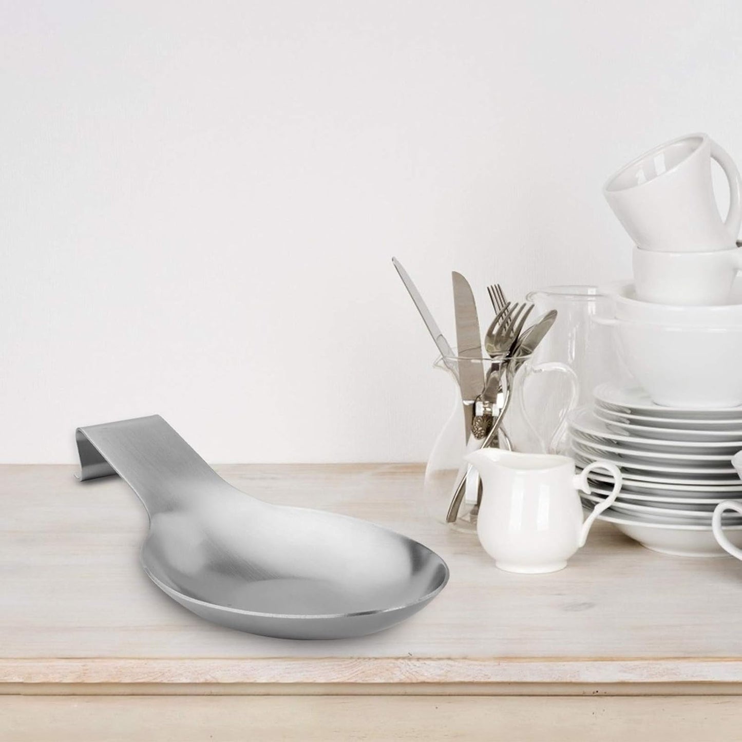 Stainless Steel Spoon Rest, Spatula Ladle Holder, Stainless Steel Utensil Spoon Rest Holder, Brushed Finish, Dishwasher Safe 9.8 x 3.7 Inch (Silver 1PC)