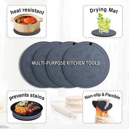 Silicone Trivet Mats - 3 Heat Resistant Pot Holders for Hot Pots and Pans, Silicone Mats for Kitchen Countertops, Table, Food Grade Silicone (Black & Gray)