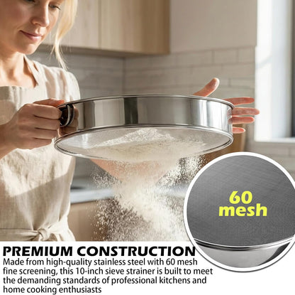 Fine Mesh Sieve Strainer,10" Stainless Steel 60 Mesh,for Winco 10" Sieves