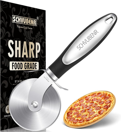 Premium Pizza Cutter Wheel - Ultra Sharp Stainless Steel Pizza Slicer with Non-Slip Soft Grip Handle - Multi-Purpose Cutter for Pizza, Dough & Pastry - Dishwasher Safe, Easy to Clean - Black