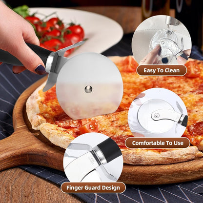 Premium Pizza Cutter Wheel - Ultra Sharp Stainless Steel Pizza Slicer with Non-Slip Soft Grip Handle - Multi-Purpose Cutter for Pizza, Dough & Pastry - Dishwasher Safe, Easy to Clean - Black