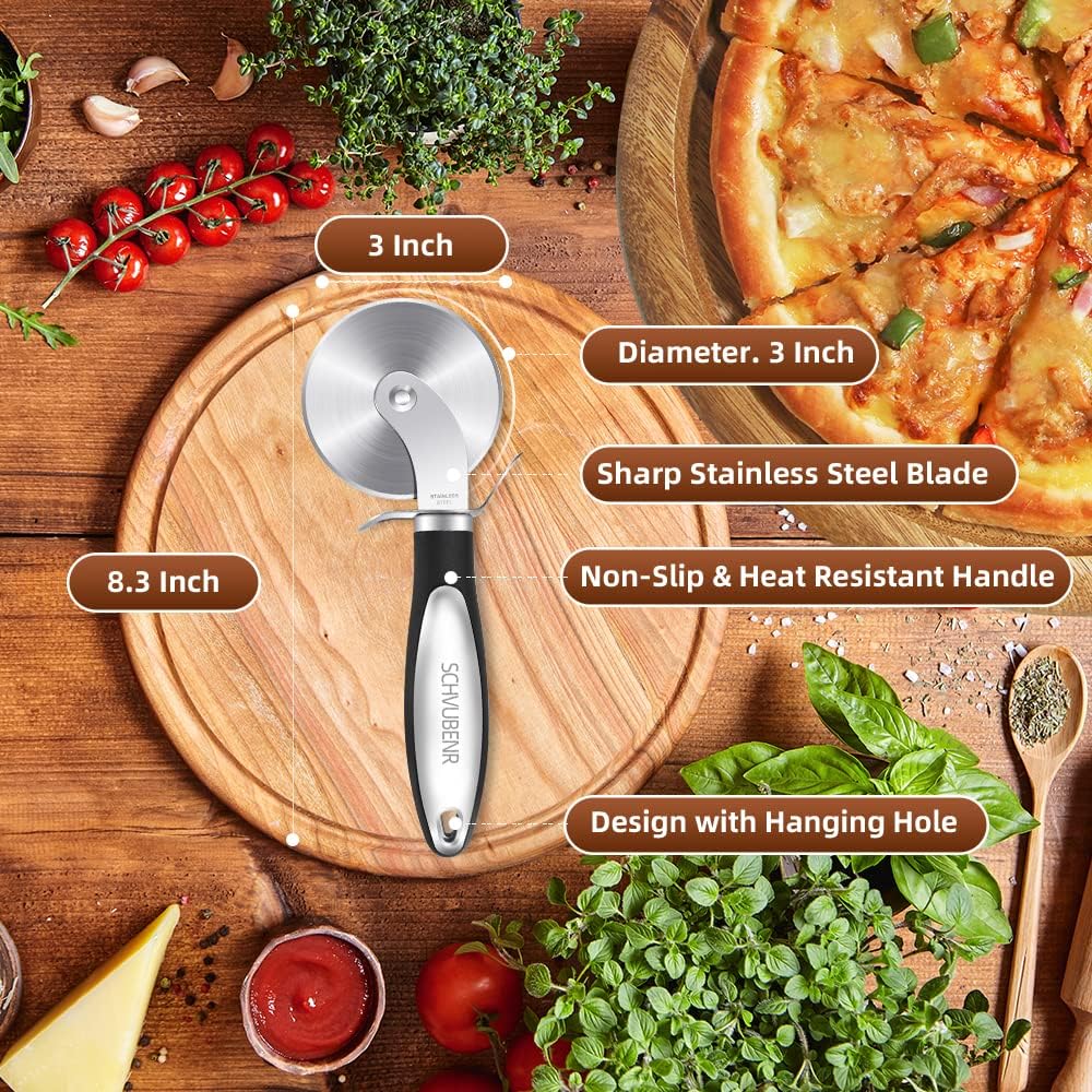Premium Pizza Cutter Wheel - Ultra Sharp Stainless Steel Pizza Slicer with Non-Slip Soft Grip Handle - Multi-Purpose Cutter for Pizza, Dough & Pastry - Dishwasher Safe, Easy to Clean - Black