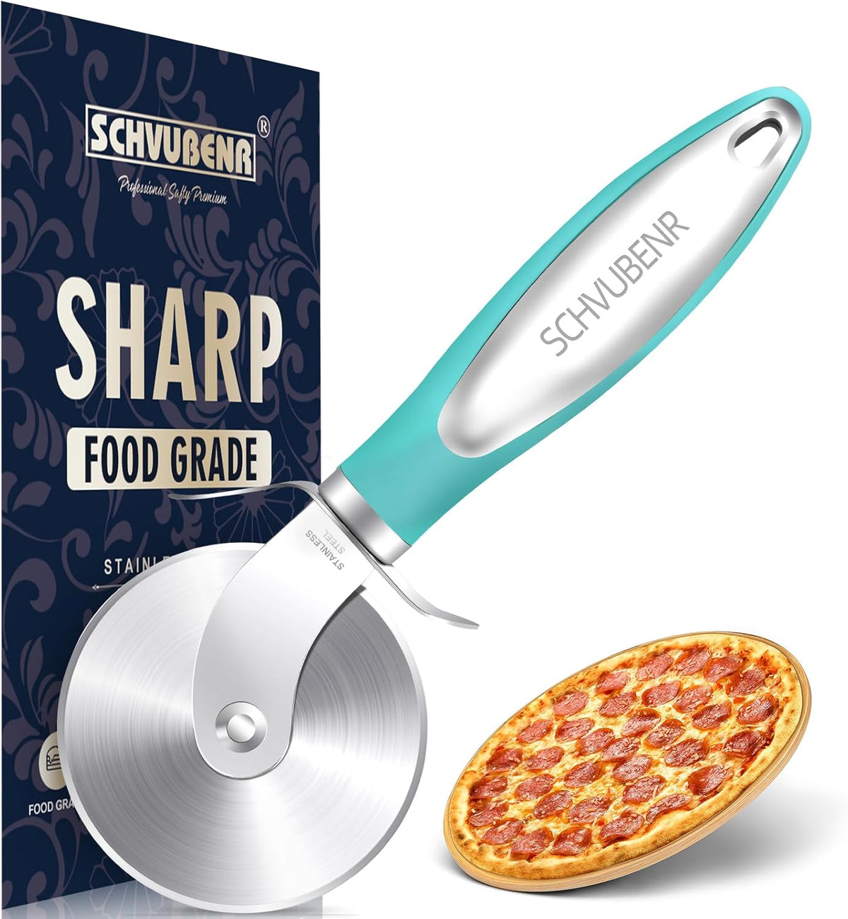 Premium Pizza Cutter Wheel - Ultra Sharp Stainless Steel Pizza Slicer with Non-Slip Soft Grip Handle - Multi-Purpose Cutter for Pizza, Dough & Pastry - Dishwasher Safe, Easy to Clean - Black