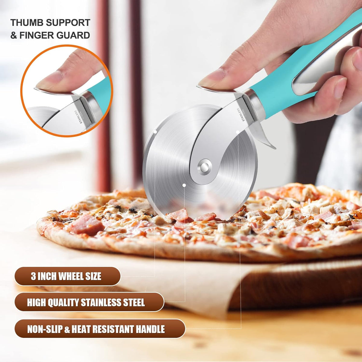 Premium Pizza Cutter Wheel - Ultra Sharp Stainless Steel Pizza Slicer with Non-Slip Soft Grip Handle - Multi-Purpose Cutter for Pizza, Dough & Pastry - Dishwasher Safe, Easy to Clean - Black