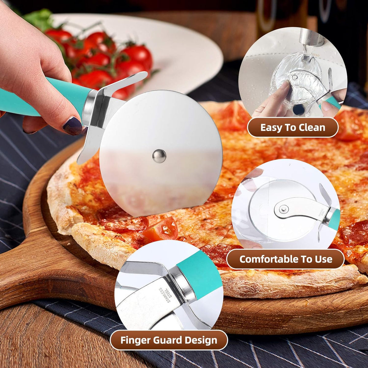 Premium Pizza Cutter Wheel - Ultra Sharp Stainless Steel Pizza Slicer with Non-Slip Soft Grip Handle - Multi-Purpose Cutter for Pizza, Dough & Pastry - Dishwasher Safe, Easy to Clean - Black